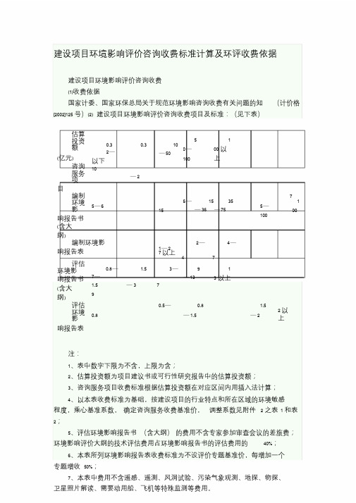 建设项目环境影响评价咨询收费标准计算与环评收费依据