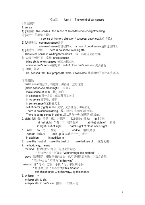 (完整word版)译林牛津版高中模块三第一单元知识点总结讲解