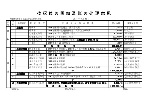 债权债务明细表及账务处理意见