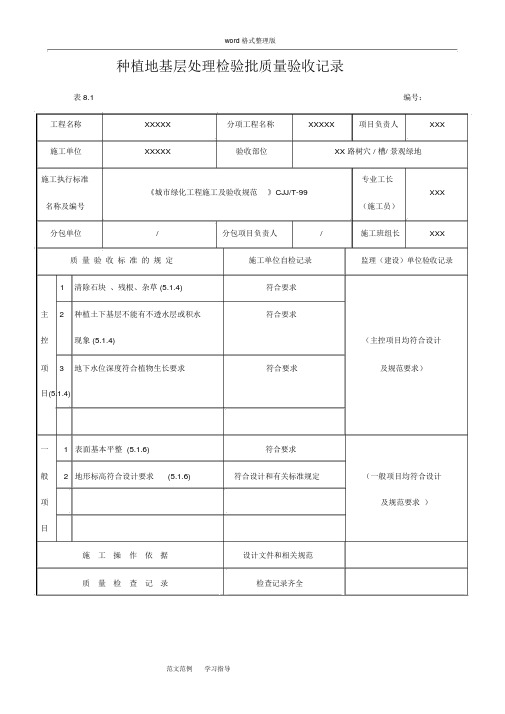 绿化工程各工序检验批质量验收记录文本