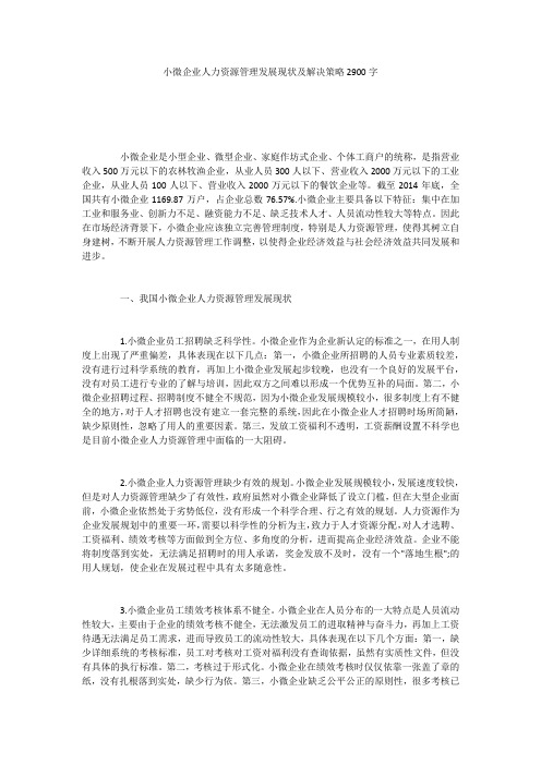 小微企业人力资源管理发展现状及解决策略2900字