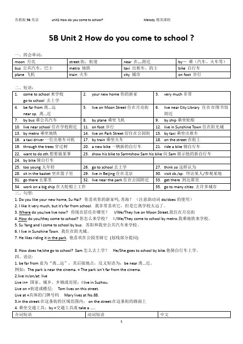 苏教版英语 5b unit2 知识点梳理及单元过关检测