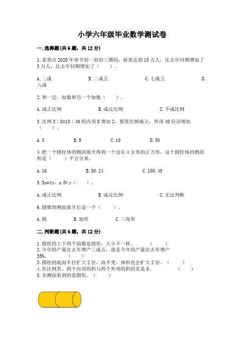 小学六年级毕业数学测试卷附参考答案(典型题)