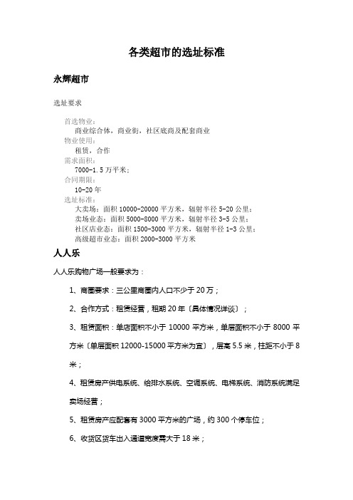 各类超市的选址标准