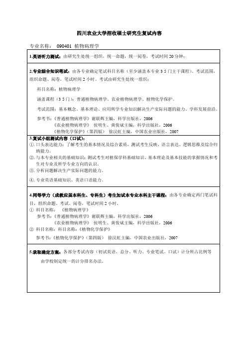 四川农业大学研究生各专业复试方案_090401