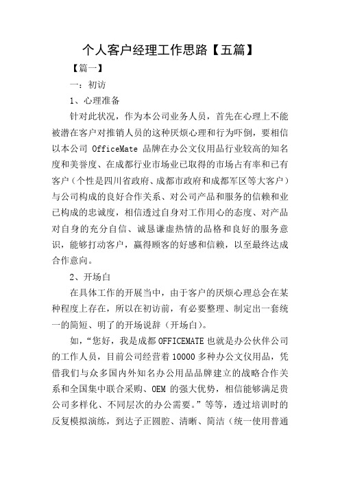 个人客户经理工作思路【五篇】