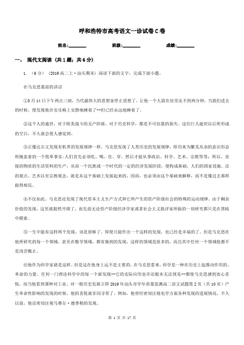 呼和浩特市高考语文一诊试卷C卷