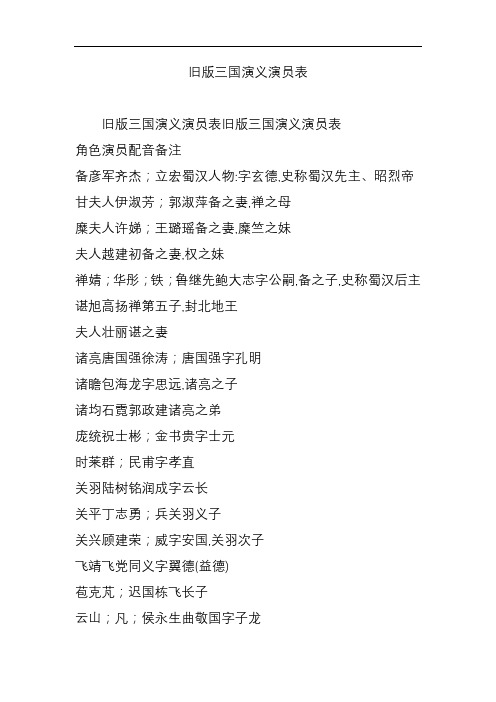 旧版三国演义演员表