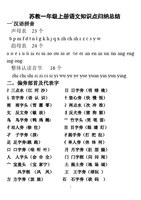 苏教一年级上册语文知识点归纳总结