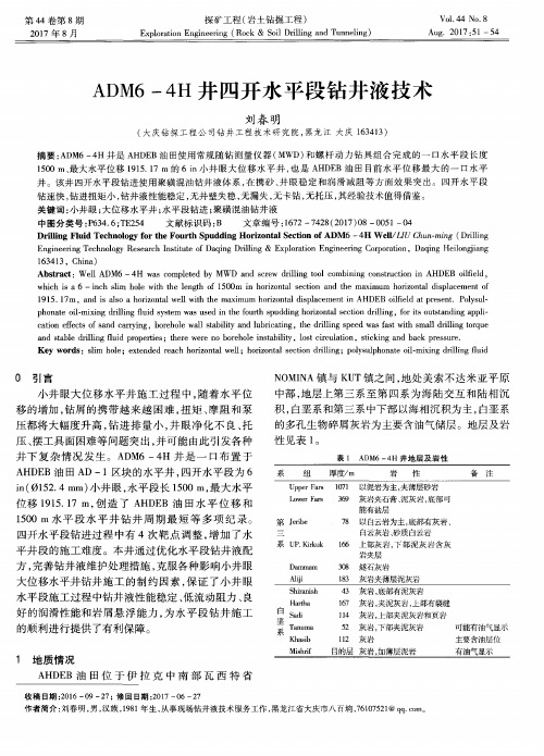 ADM6—4H井四开水平段钻井液技术