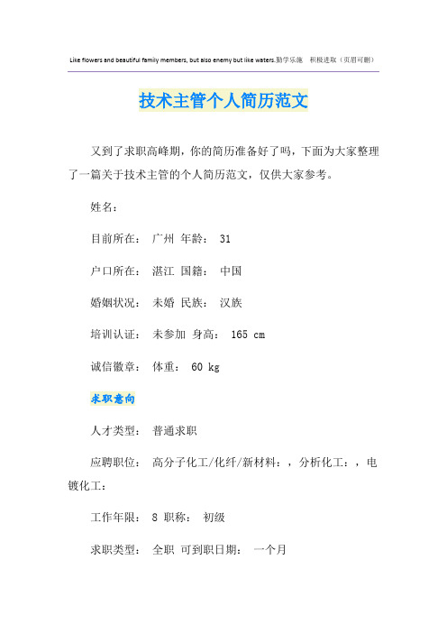 技术主管个人简历范文