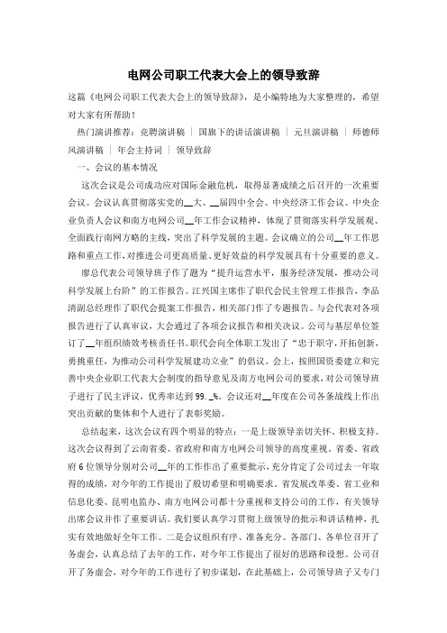 电网公司职工代表大会上的领导致辞