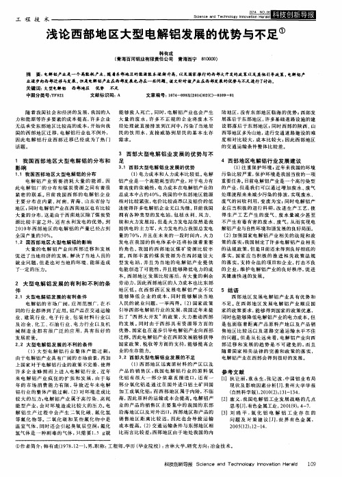 浅论西部地区大型电解铝发展的优势与不足