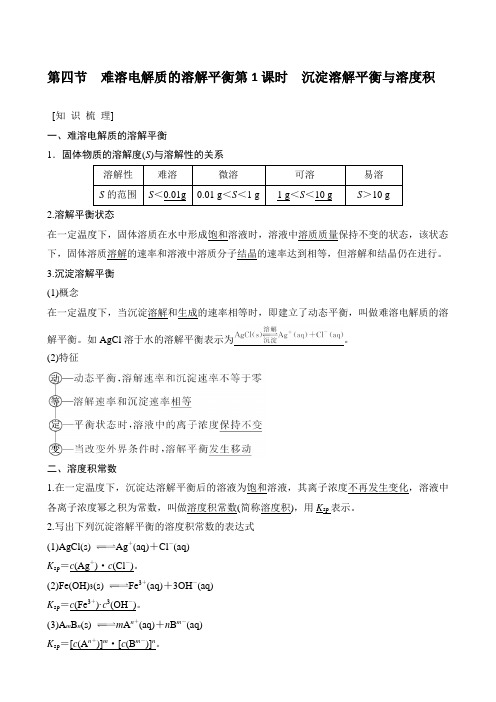 第四节 难溶电解质的溶解平衡第1课时 沉淀溶解平衡与溶度积(学案及课堂检测)