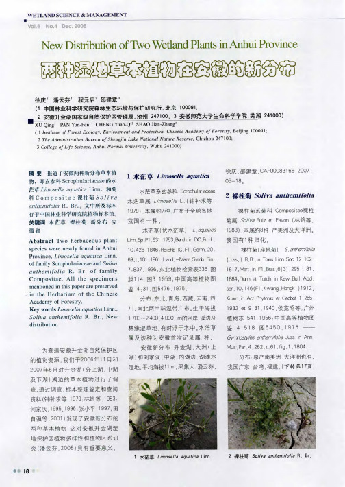 两种湿地草本植物在安徽的新分布