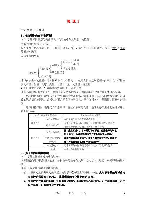 江苏省高中地理 学业水平测试精品复习提纲 新人教版必修1