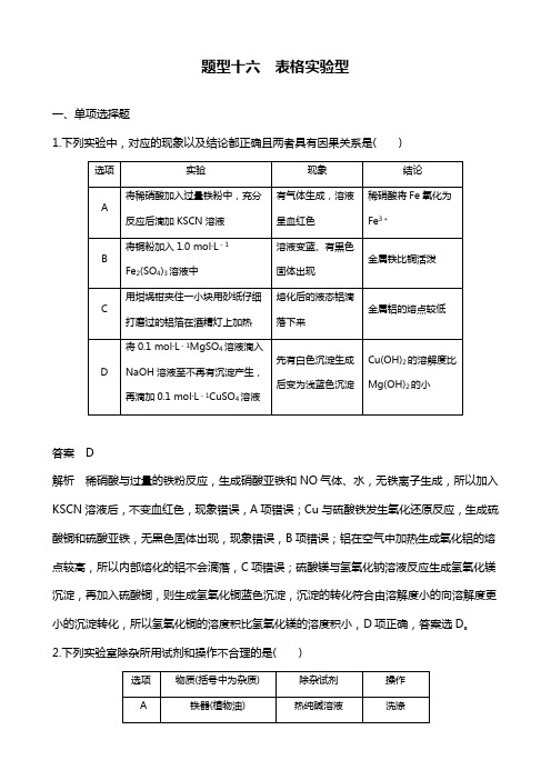 高考化学二轮选择题热点题型排查练：题型十六 Word版含答案