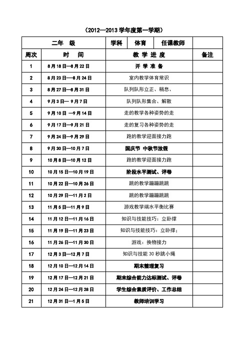 体育教育教学进度表
