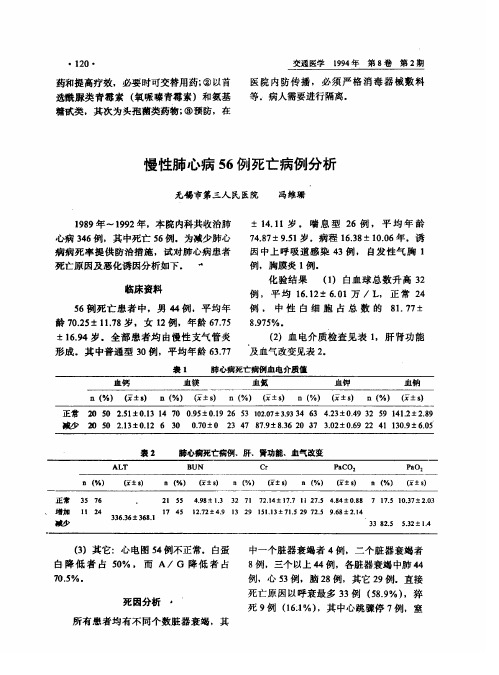 慢性肺心病56例死亡病例分析