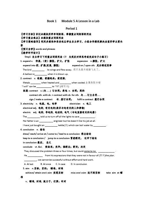 外研版高中英语必修一学案Module 5 A Lesson in a Lab