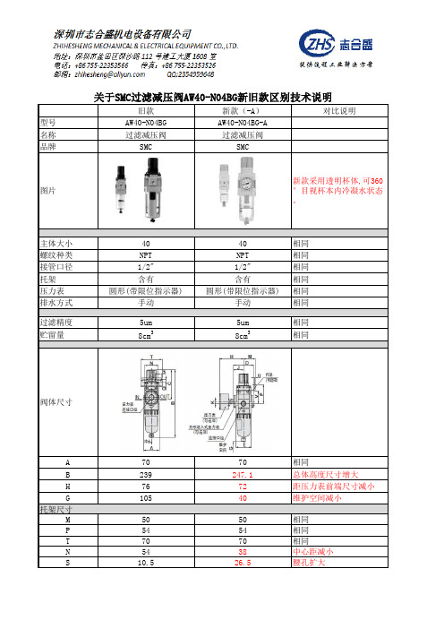 关于SMC过滤减压阀AW40-N04BG新旧款区别技术说明