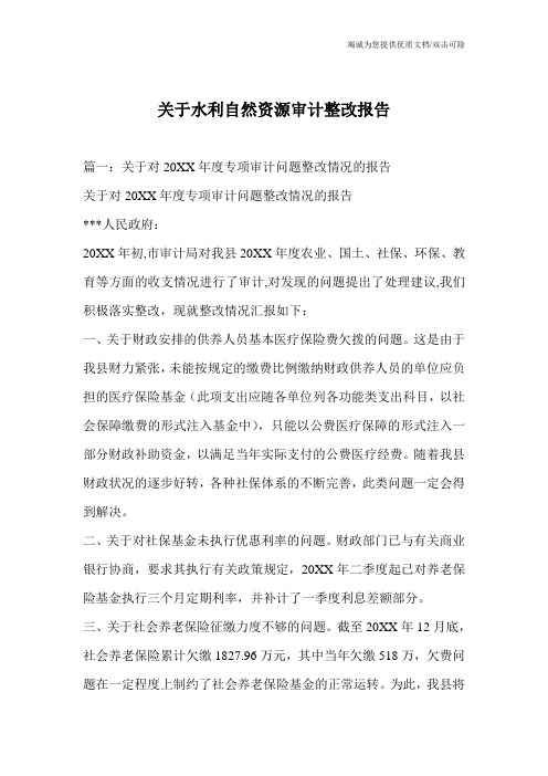 关于水利自然资源审计整改报告