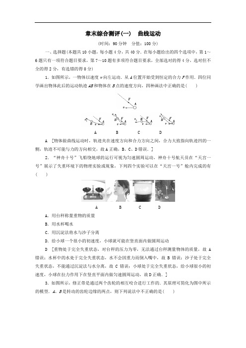 2021学年高中物理章末综合测评1曲线运动含解析人教版必修2.doc