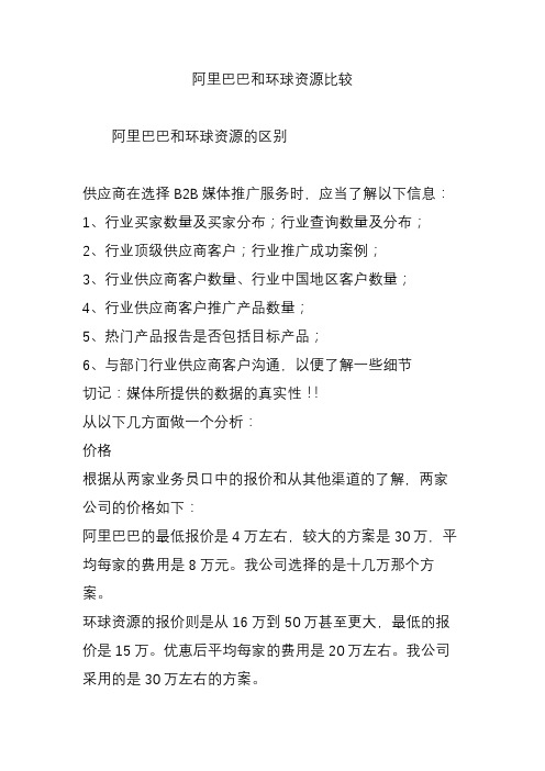 阿里巴巴和环球资源比较