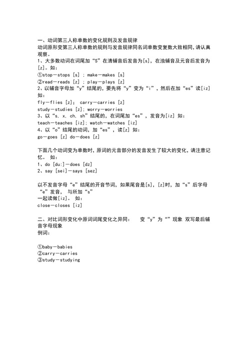 英语动词第三人称单数的变化规则及发音规律