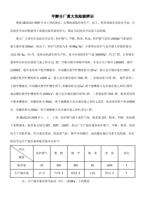 甲醇分厂重大危险源辨识资料