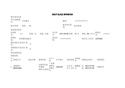 ADR不良反应病例报告模板