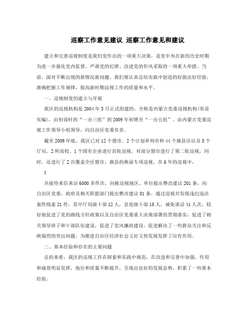 巡察工作意见建议 巡察工作意见和建议