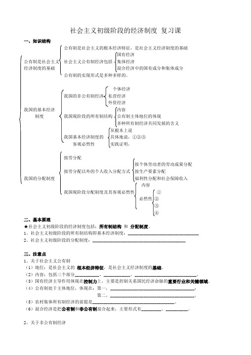 高一政治上册社会主义初级阶段的经济制度 复习课