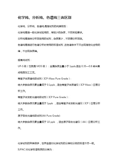 化学纯、分析纯、色谱纯三者区别