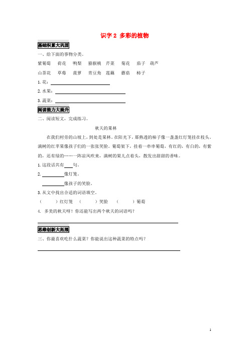 (2017年秋季版)二年级语文上册识字2多彩的植物练习题语文S版