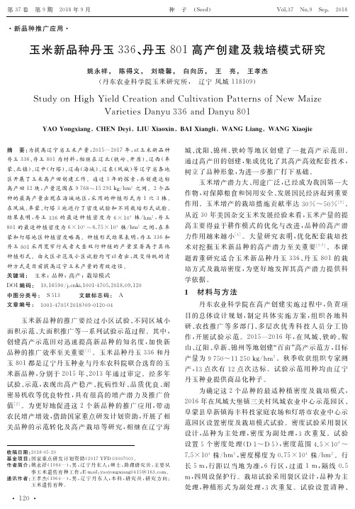 玉米新品种丹玉336、丹玉801高产创建及栽培模式研究