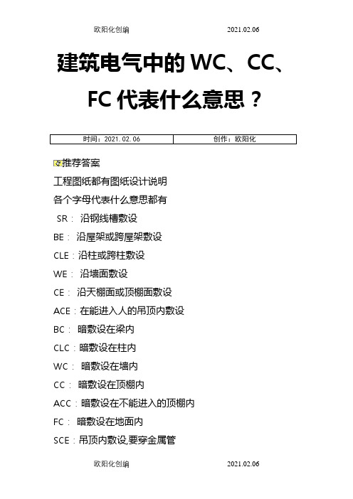 建筑电气中的WC、CC、FC代表什么意思？之欧阳化创编