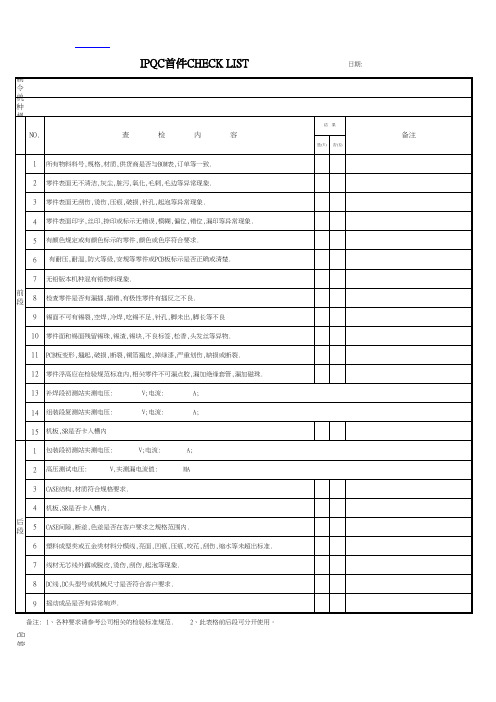 IPQC首件检查表