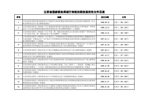 江苏省国家税务局现行有效的税收规范性文件目录