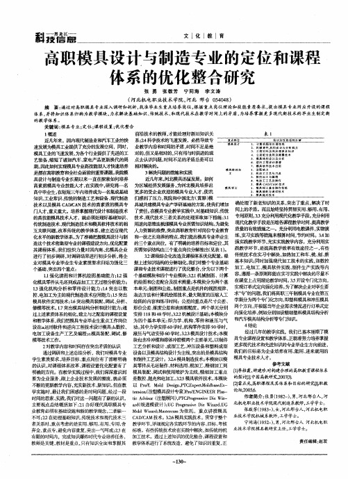 高职模具设计与制造专业的定位和课程体系的优化整合研究