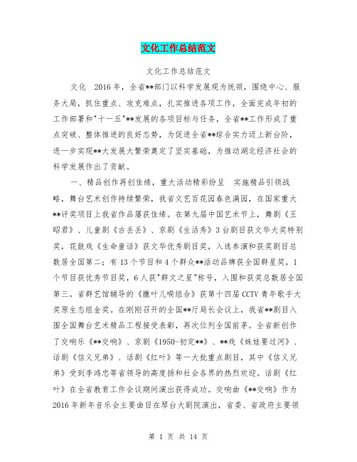 文化工作总结范文【可编辑版】