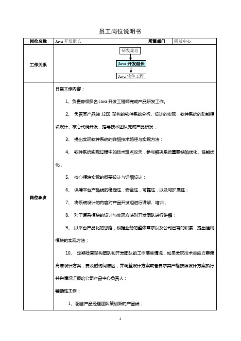 岗位说明书(Java开发组长)