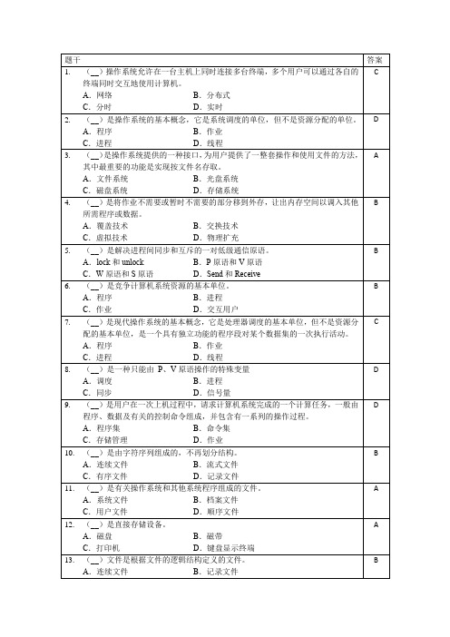 操作系统_复习_选择225题(有答案)