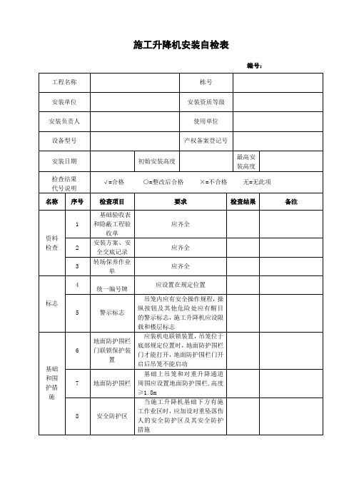 施工升降机安装自检表