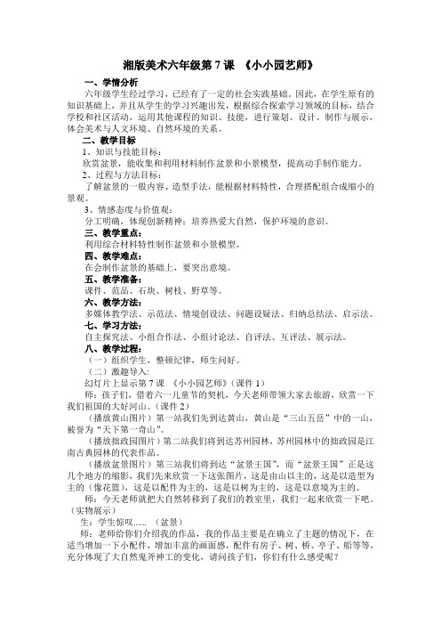 六年级上册美术教案7小小园艺师湘美版