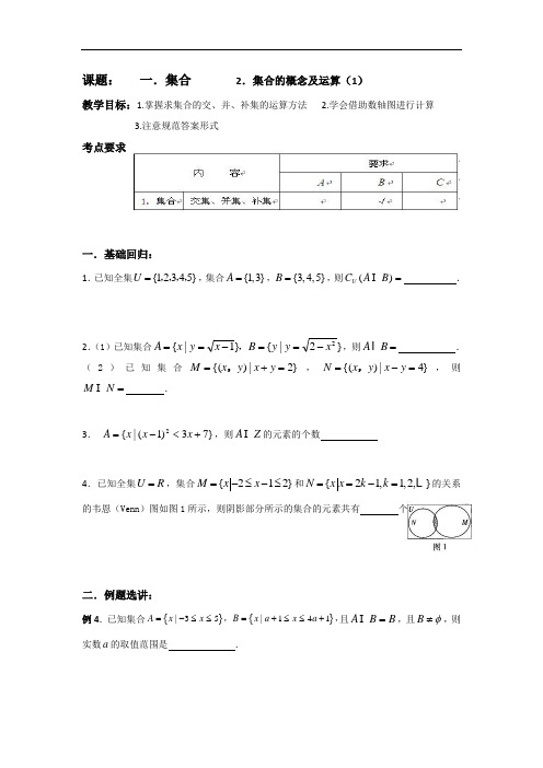 江苏省昆山陆家高级中学高三数学一轮复习讲义：一、集合 集合的概念及运算 精品