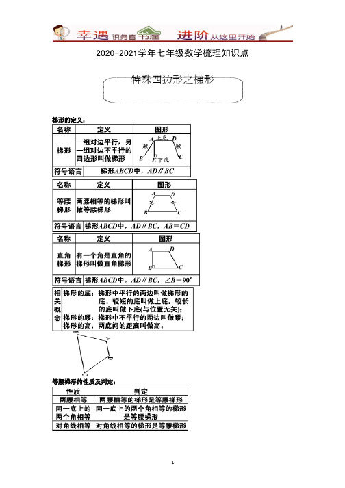 七年级数学梳理知识点：特殊四边形之梯形