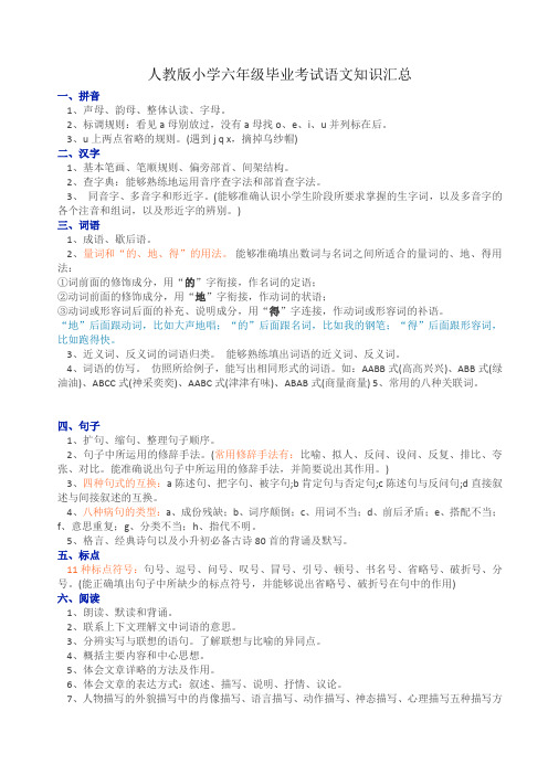 人教版小学六年级毕业考试语文知识汇总