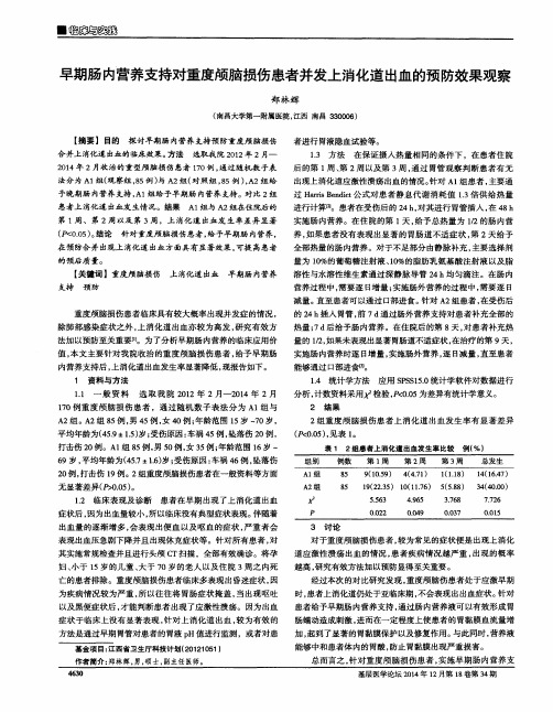 早期肠内营养支持对重度颅脑损伤患者并发上消化道出血的预防效果观察