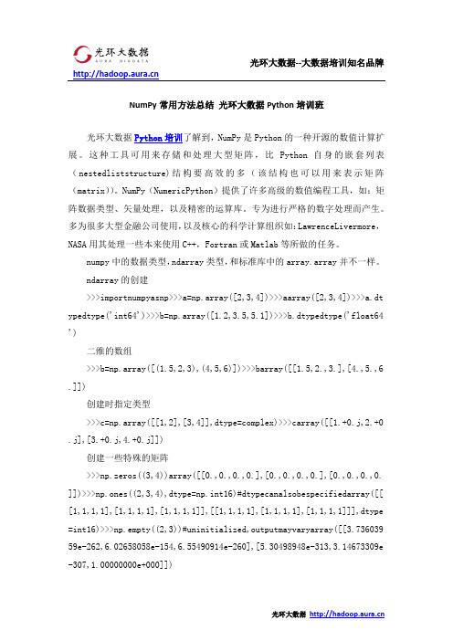 NumPy常用方法总结 光环大数据Python培训班